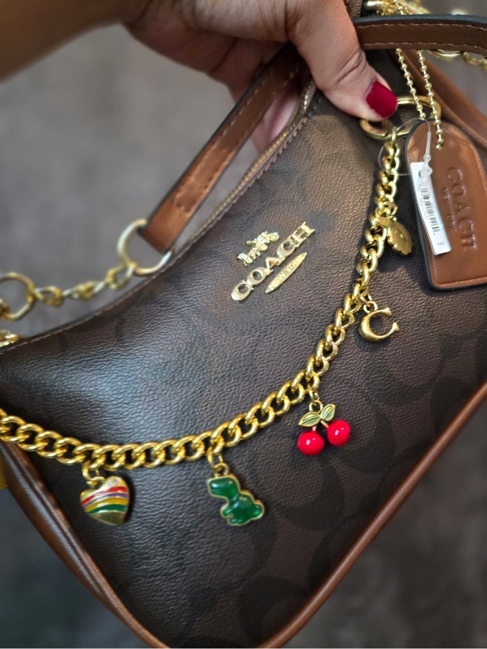 Coach Gold-Tone Charm Key Chain with Red, Green & Pink Enamel Charms - Picture 3 of 6